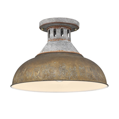 Kinsley Semi-Flush in Aged Galvanized Steel with Rust Shade - - Golden Lighting