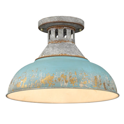 Kinsley Semi-Flush in Aged Galvanized Steel with Teal Shade - - Golden Lighting