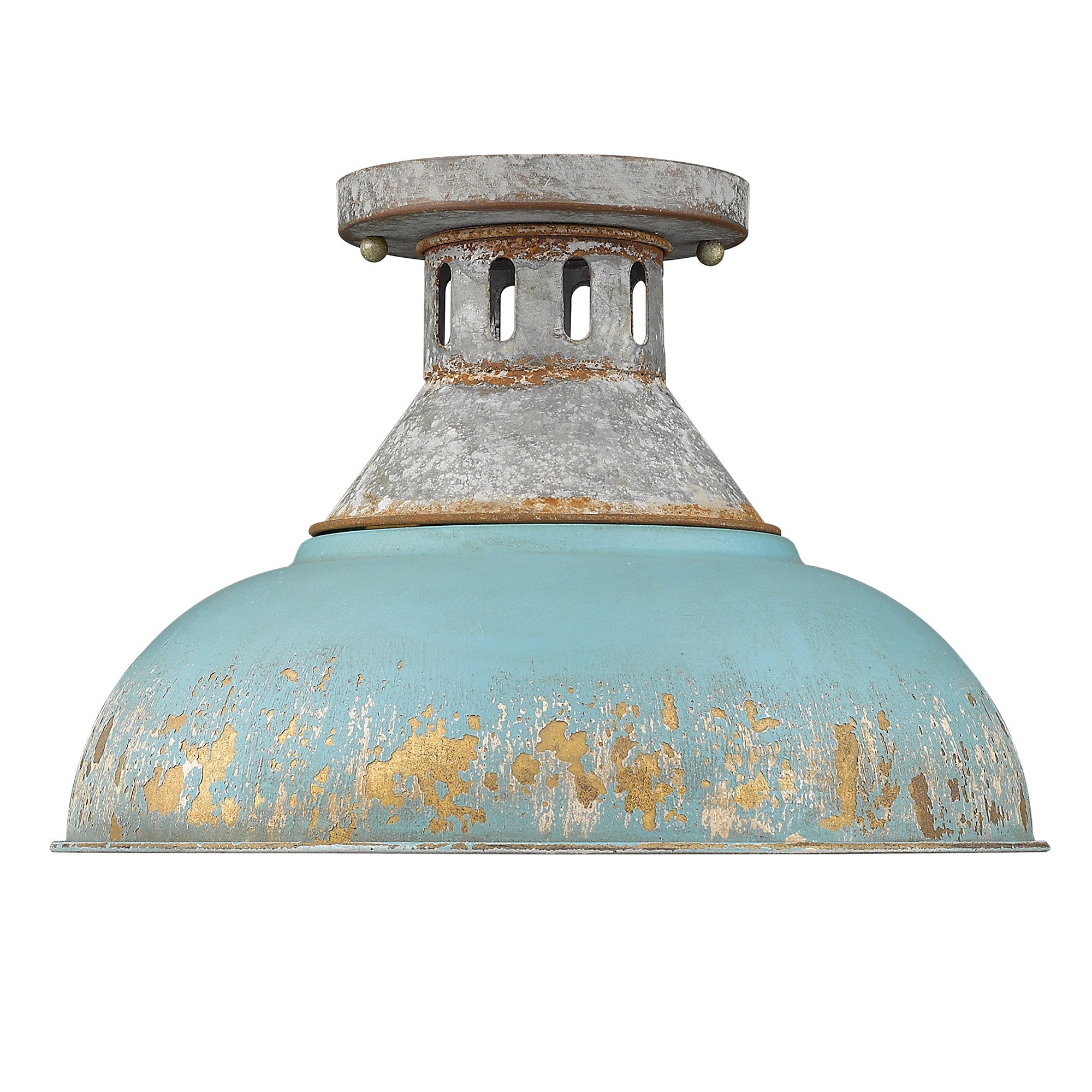 Kinsley Semi-Flush in Aged Galvanized Steel with Teal Shade - Aged Galvanized Steel / Antique Teal / Blue - Golden Lighting