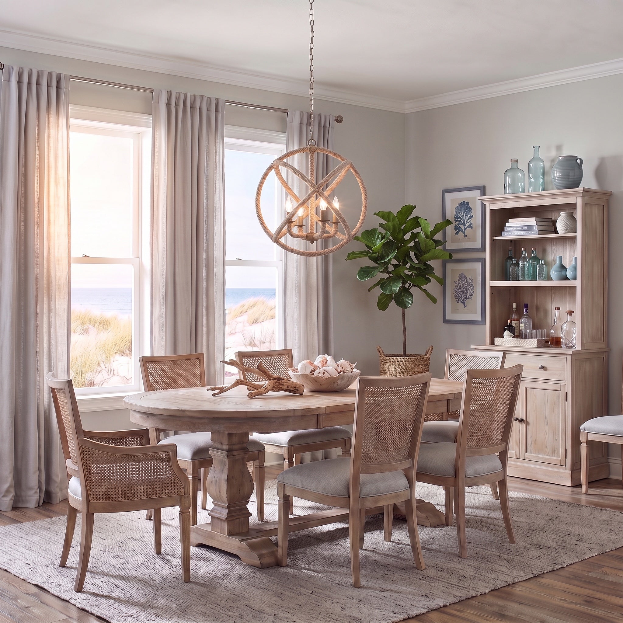 Marina 4-light Chandelier in Burnished Chestnut, AI-visualized dining room scene - Golden Lighting