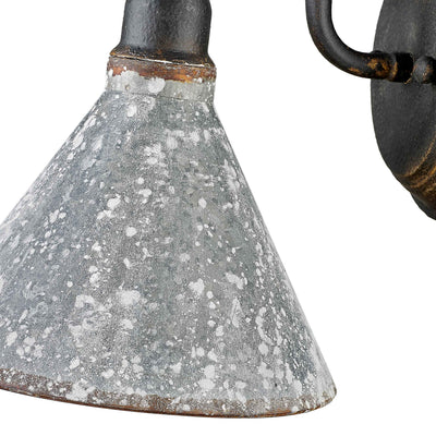 Jasper 1-light Wall Sconce in Antique Black Iron, shade and glass close-up - Golden Lighting