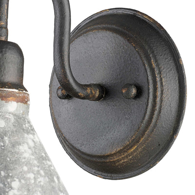 Jasper 1-light Wall Sconce in Antique Black Iron, canopy and backplate view - Golden Lighting