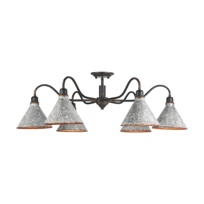 Jasper 6-Light Semi-Flush in Antique Black Iron with Galvanized Steel - - Golden Lighting