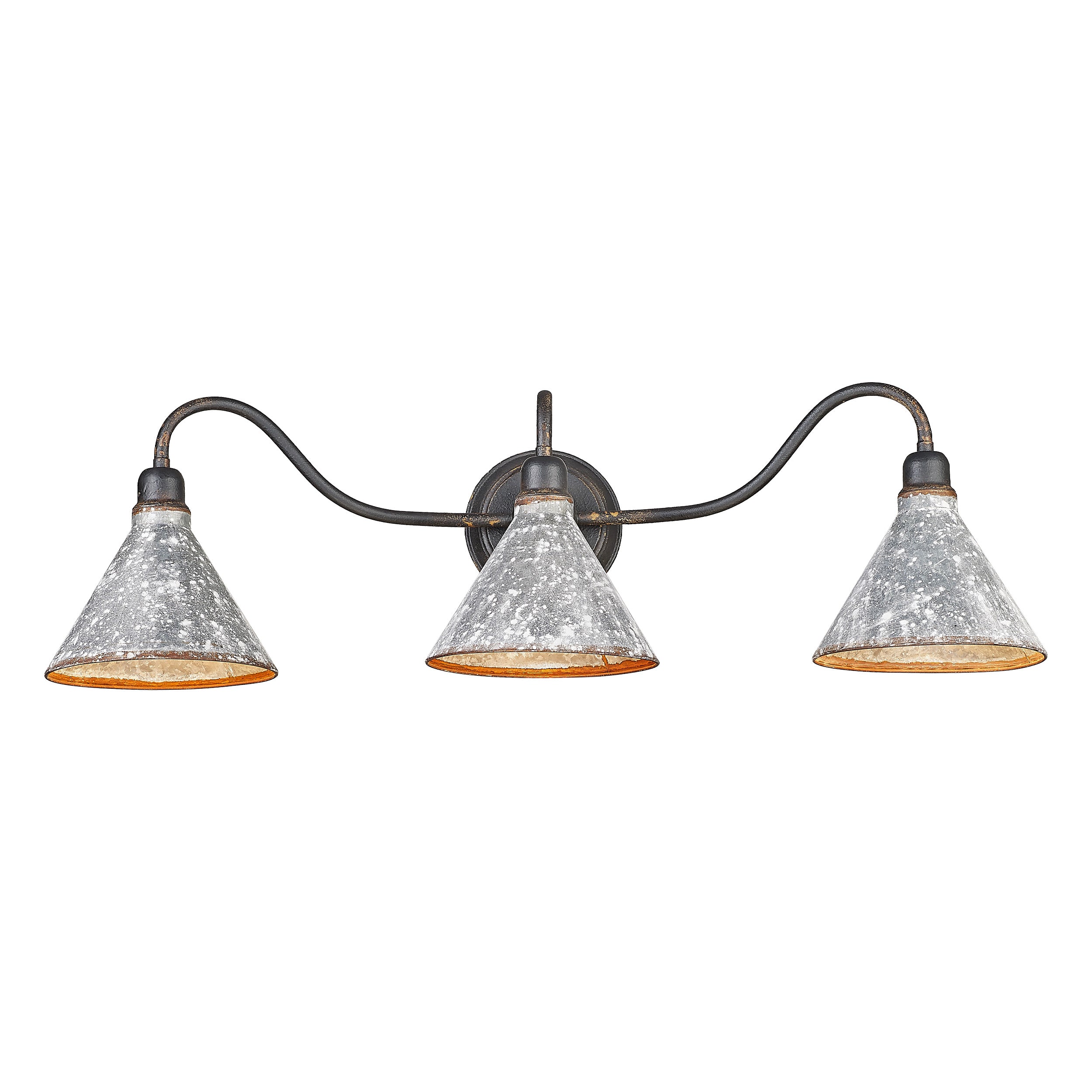 Jasper 3-Light Vanity Light in Antique Black Iron with Galvanized Steel - - Golden Lighting