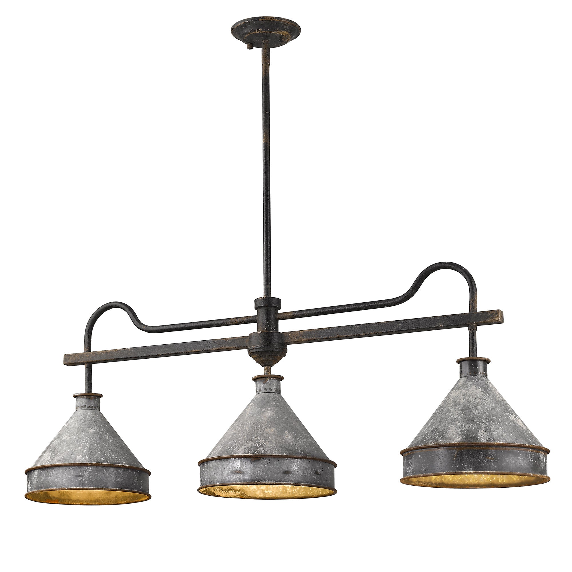 Jasper Linear Pendant in Antique Black Iron with Galvanized Steel