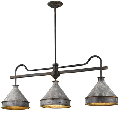 Jasper 3-light Island Light in Antique Black Iron - - Golden Lighting