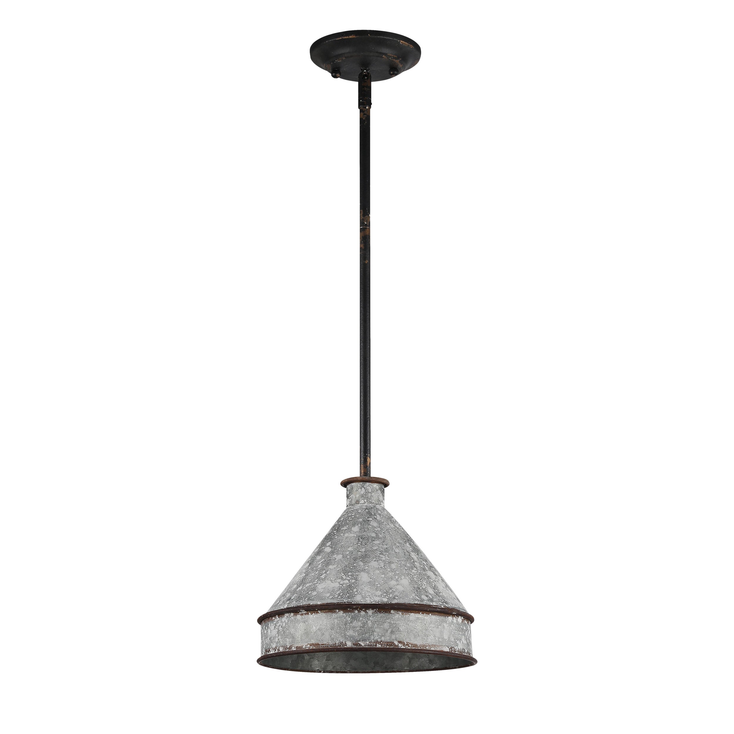 Jasper 1-Light Pendant in Antique Black Iron with Galvanized Steel - - Golden Lighting