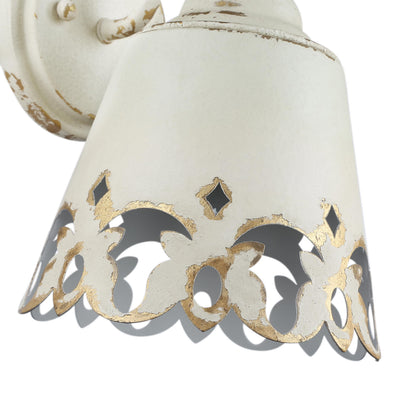 Eloise 1-light Vanity in Antique Ivory, shade and glass close-up - Golden Lighting