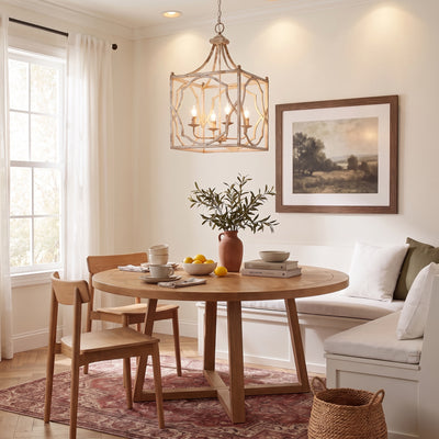 Laurent 4-light Pendant in Antique Ivory, AI-visualized kitchen scene - Golden Lighting