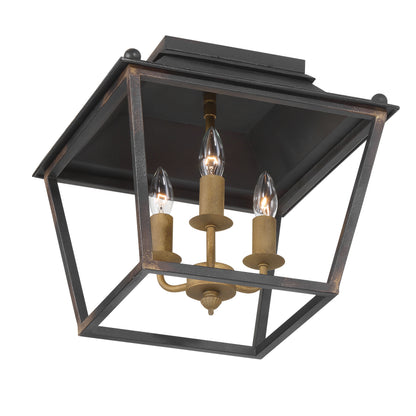 Golden Lighting Christoff 3-light Flush Mount in Antique Black Iron - - Golden Lighting