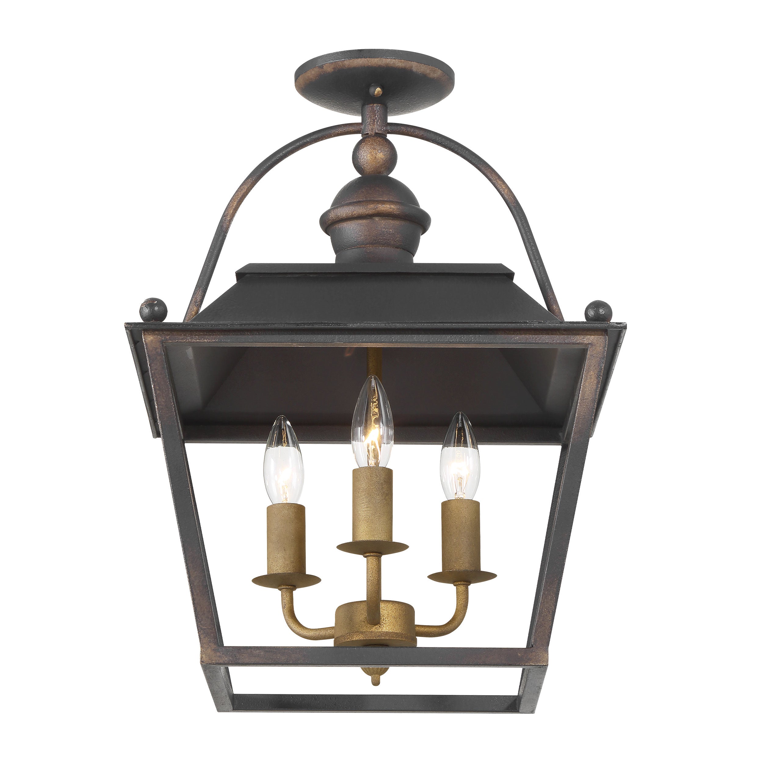 Golden Lighting Christoff 3-light Semi-Flush Mount in Antique Black Iron - - Golden Lighting