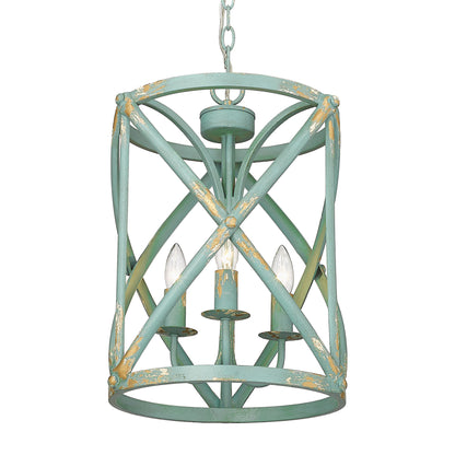 Alcott TEAL 3 Light Pendant in Teal with Antique Teal Shade - - Golden Lighting