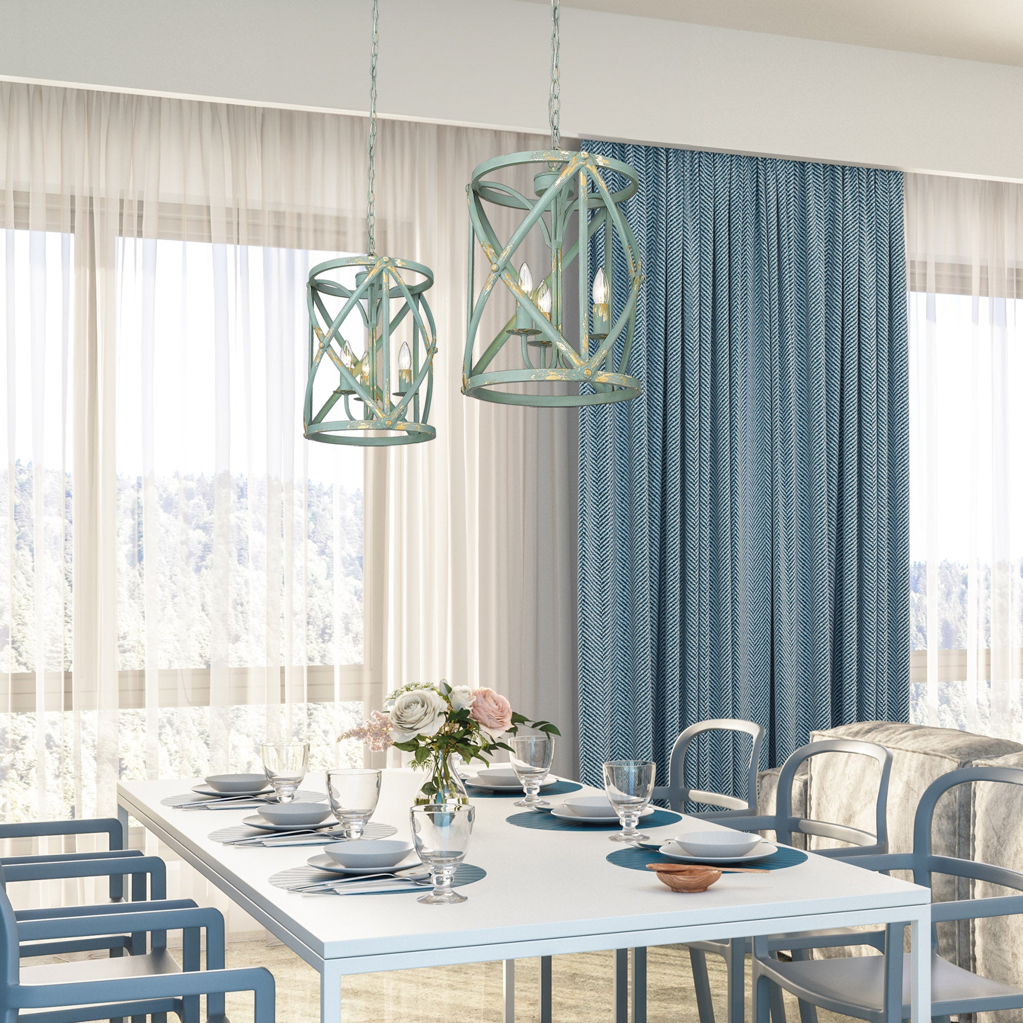 Alcott TEAL 3 Light Pendant in Teal with Antique Teal Shade - Default Title - Golden Lighting