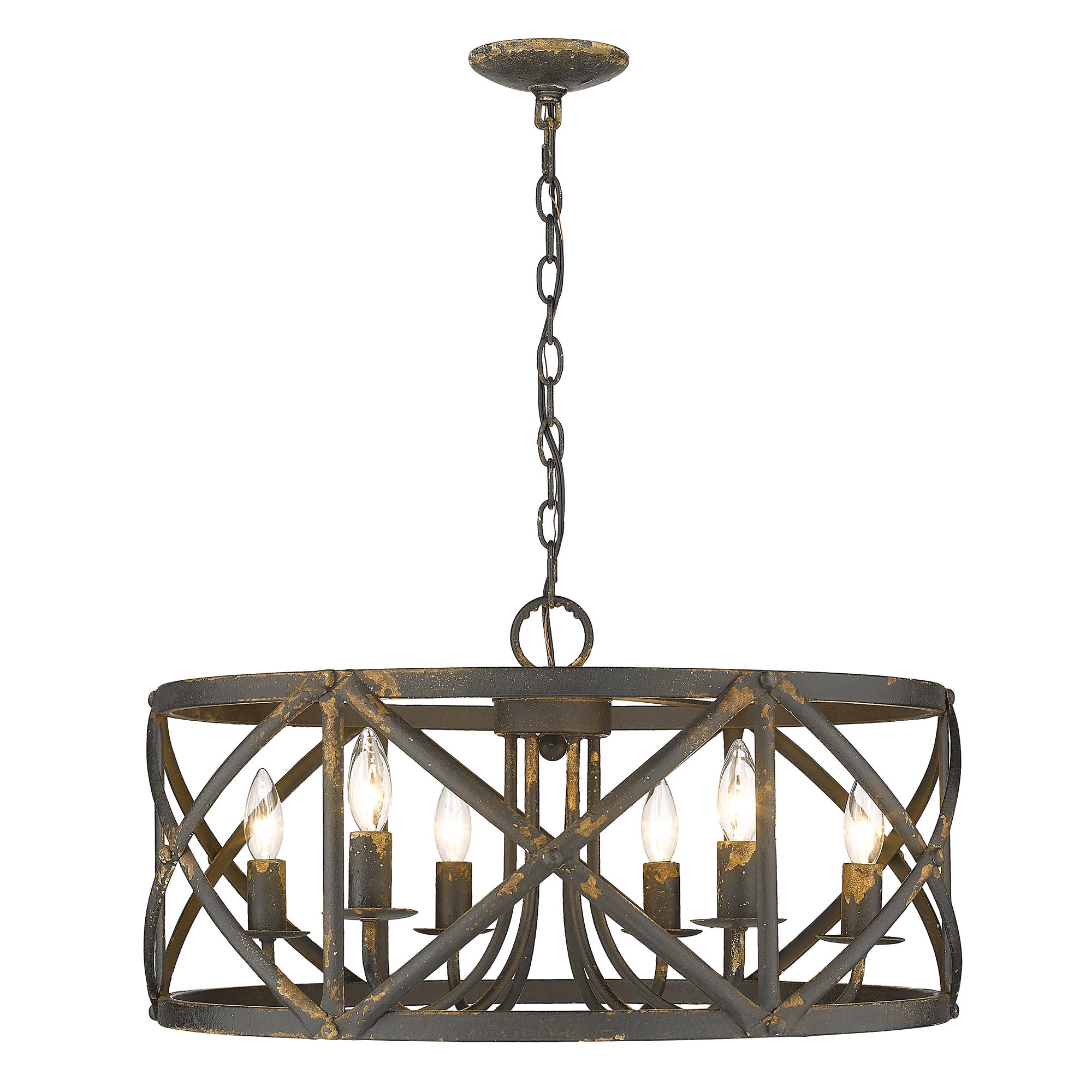 Alcott 6 Light Chandelier in Antique Black Iron - Antique Black Iron / Antique Black Iron / Black - Golden Lighting