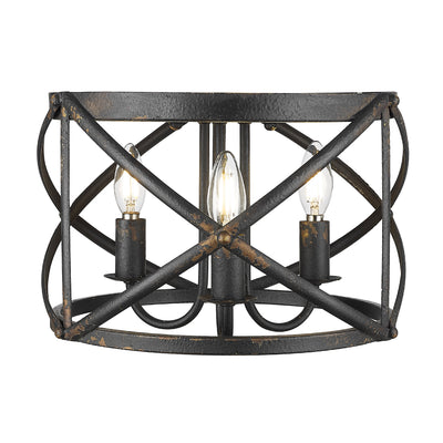 Golden Lighting Alcott 3-light Flush Mount in Antique Black Iron - - Golden Lighting