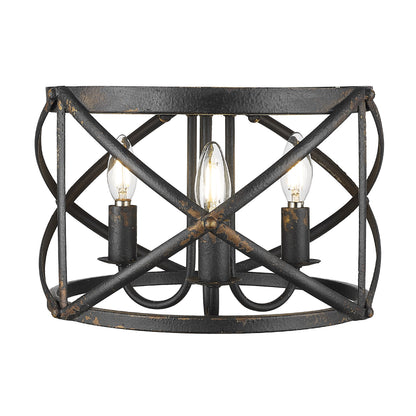 Golden Lighting Alcott 3-light Flush Mount in Antique Black Iron - - Golden Lighting