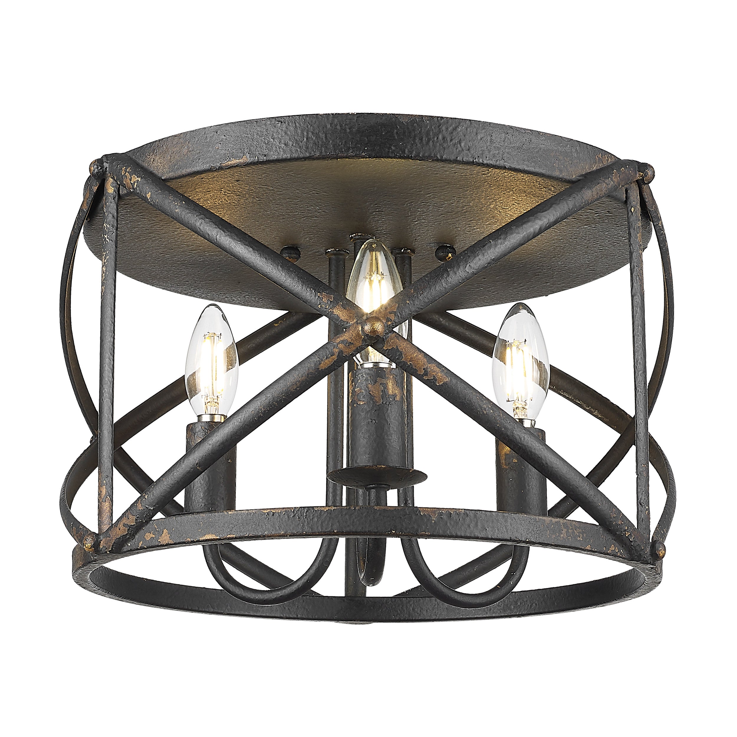 Golden Lighting Alcott 3-light Flush Mount in Antique Black Iron - - Golden Lighting
