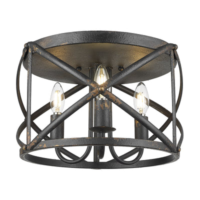 Golden Lighting Alcott 3-light Flush Mount in Antique Black Iron - - Golden Lighting