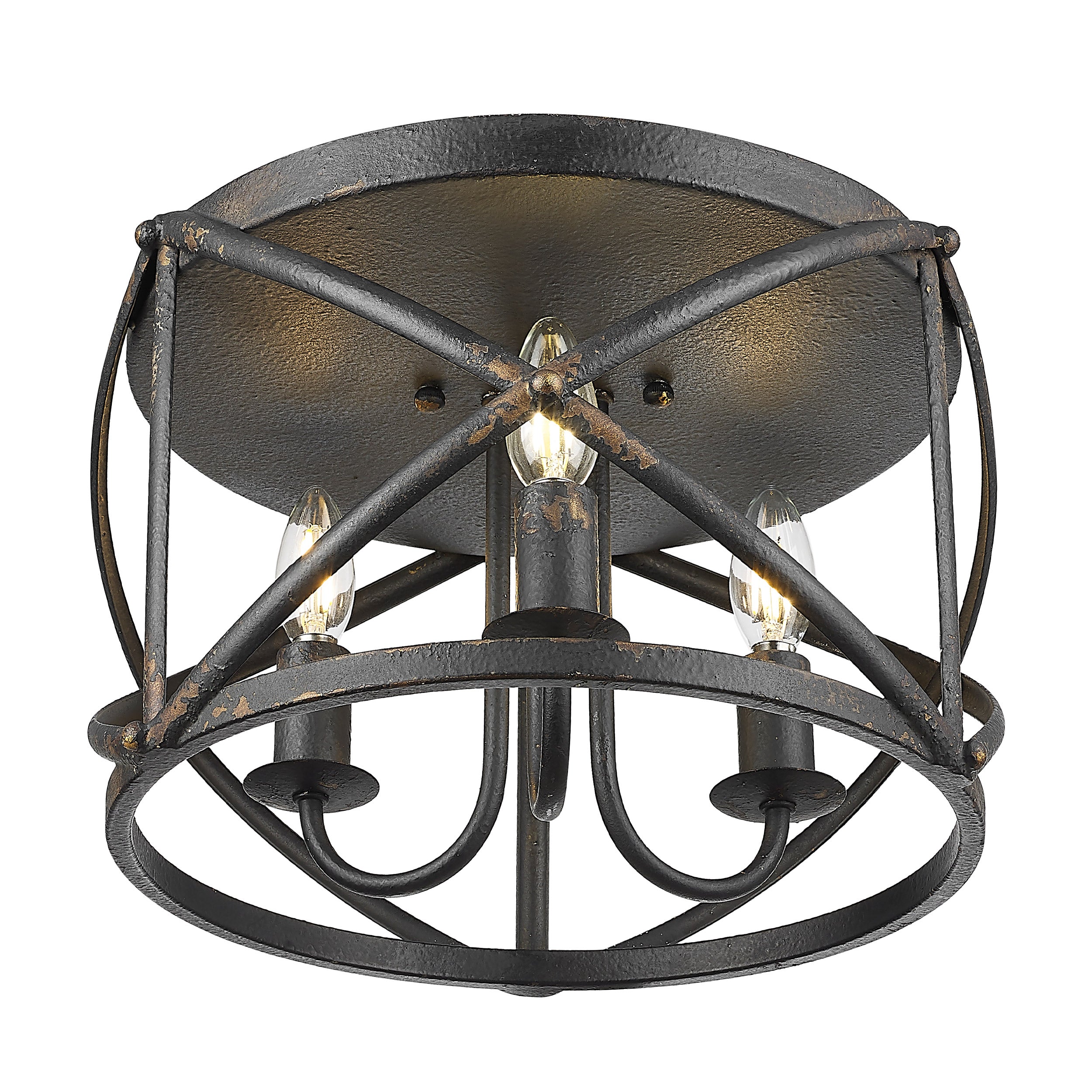 Golden Lighting Alcott 3-light Flush Mount in Antique Black Iron - - Golden Lighting