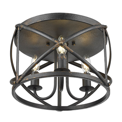 Golden Lighting Alcott 3-light Flush Mount in Antique Black Iron - - Golden Lighting