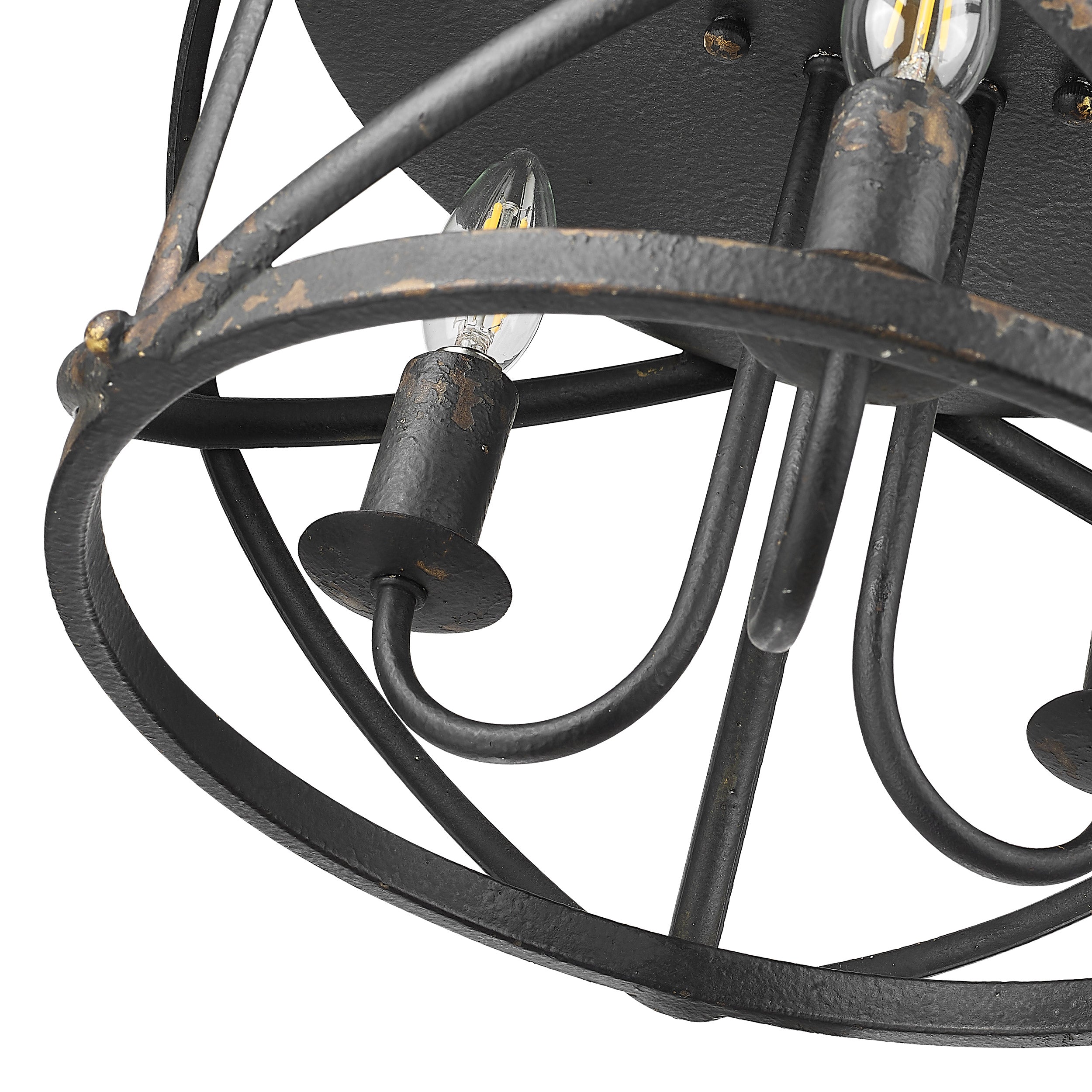 Golden Lighting Alcott 3-light Flush Mount in Antique Black Iron - - Golden Lighting
