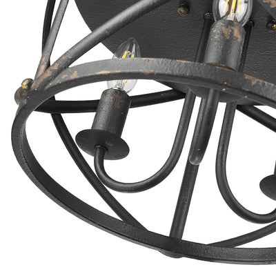 Golden Lighting Alcott 3-light Flush Mount in Antique Black Iron - - Golden Lighting