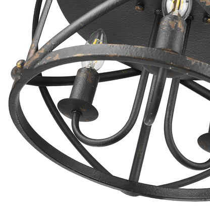 Golden Lighting Alcott 3-light Flush Mount in Antique Black Iron - - Golden Lighting