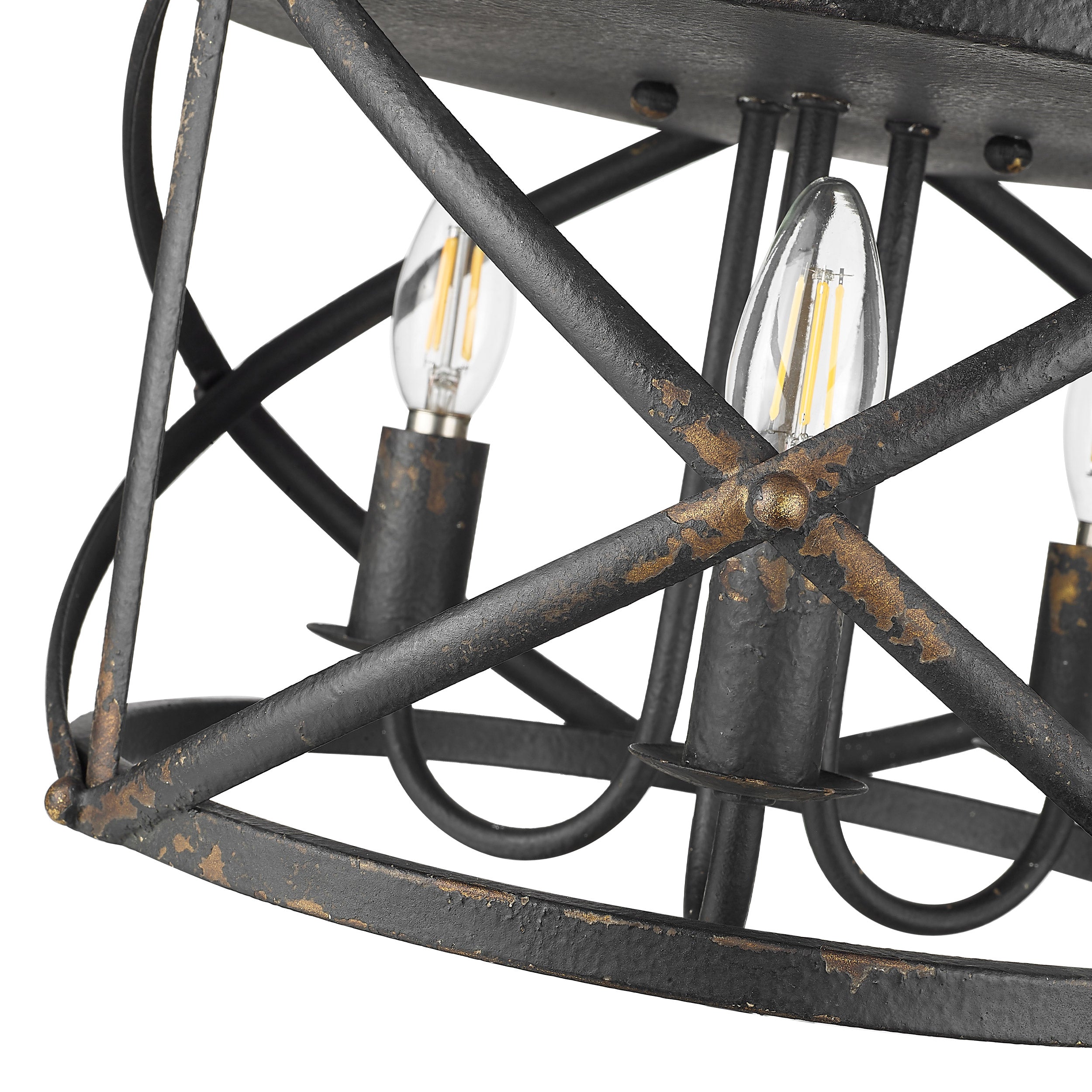 Golden Lighting Alcott 3-light Flush Mount in Antique Black Iron - - Golden Lighting