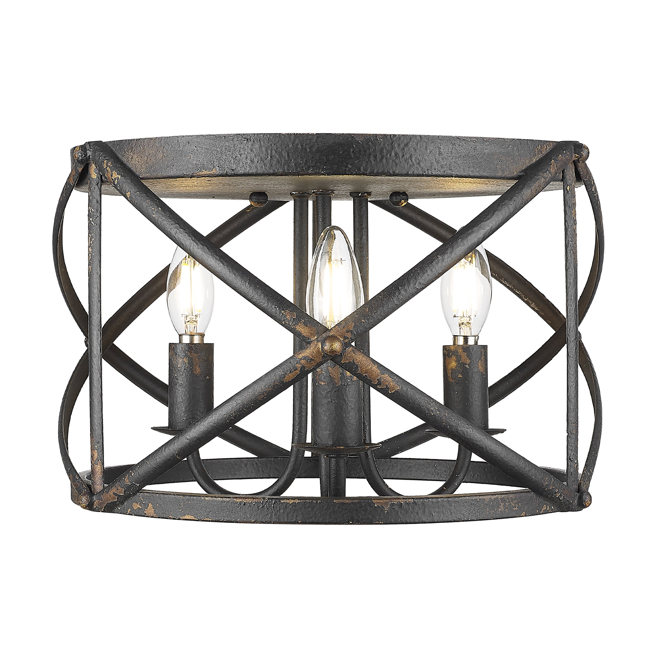 Alcott 2 Light Flush Mount in Antique Black Iron with No Shade - - Golden Lighting