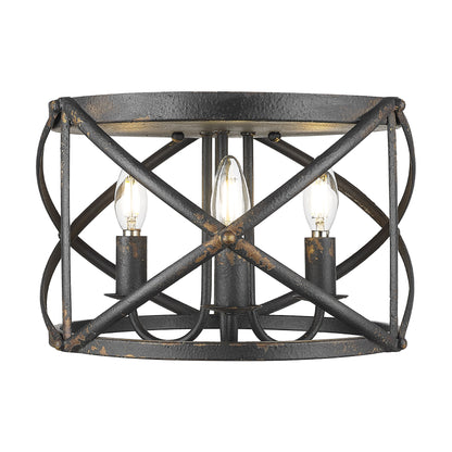 Alcott 2 Light Flush Mount in Antique Black Iron with No Shade - - Golden Lighting