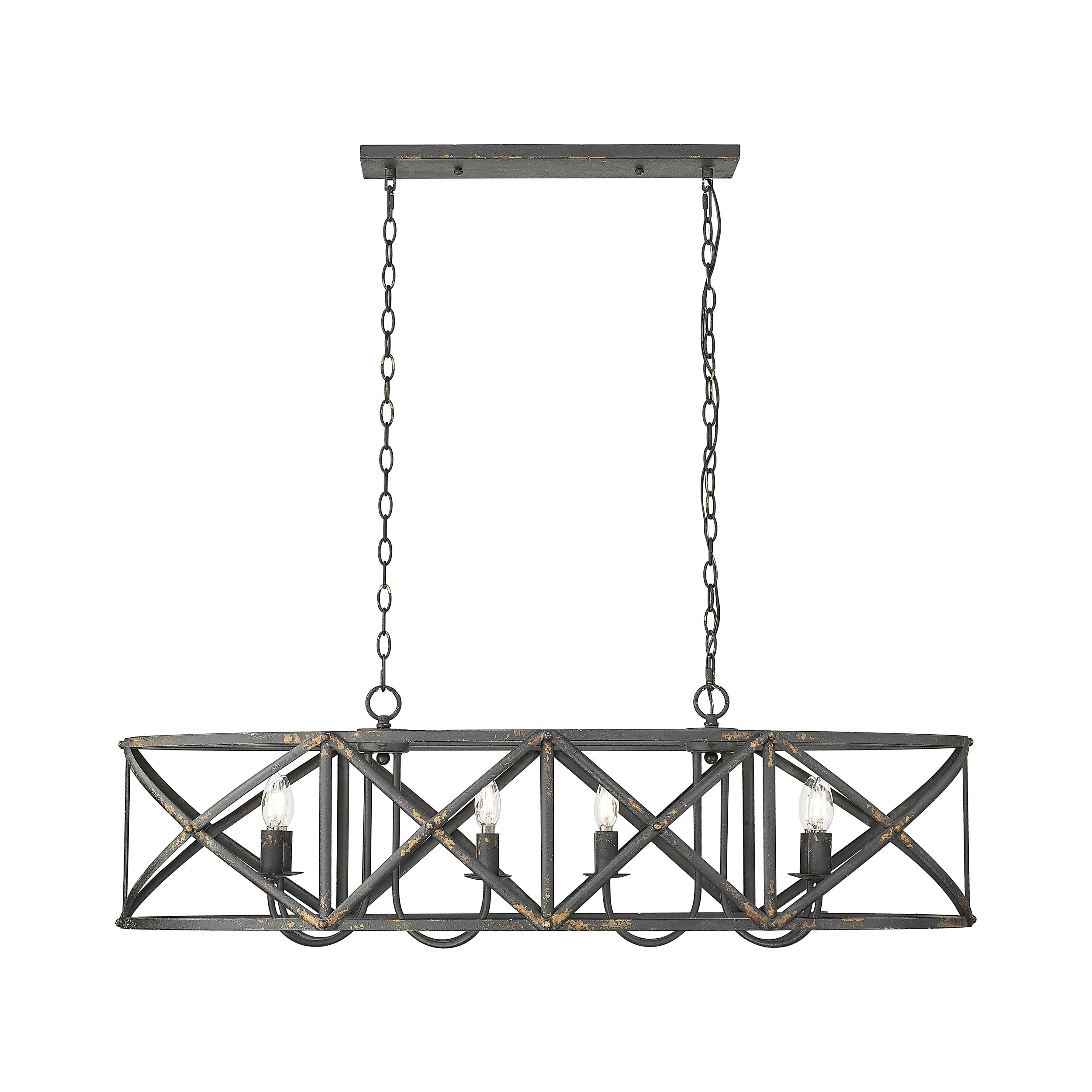Alcott Linear Pendant in Antique Black Iron with No Shade - - Golden Lighting