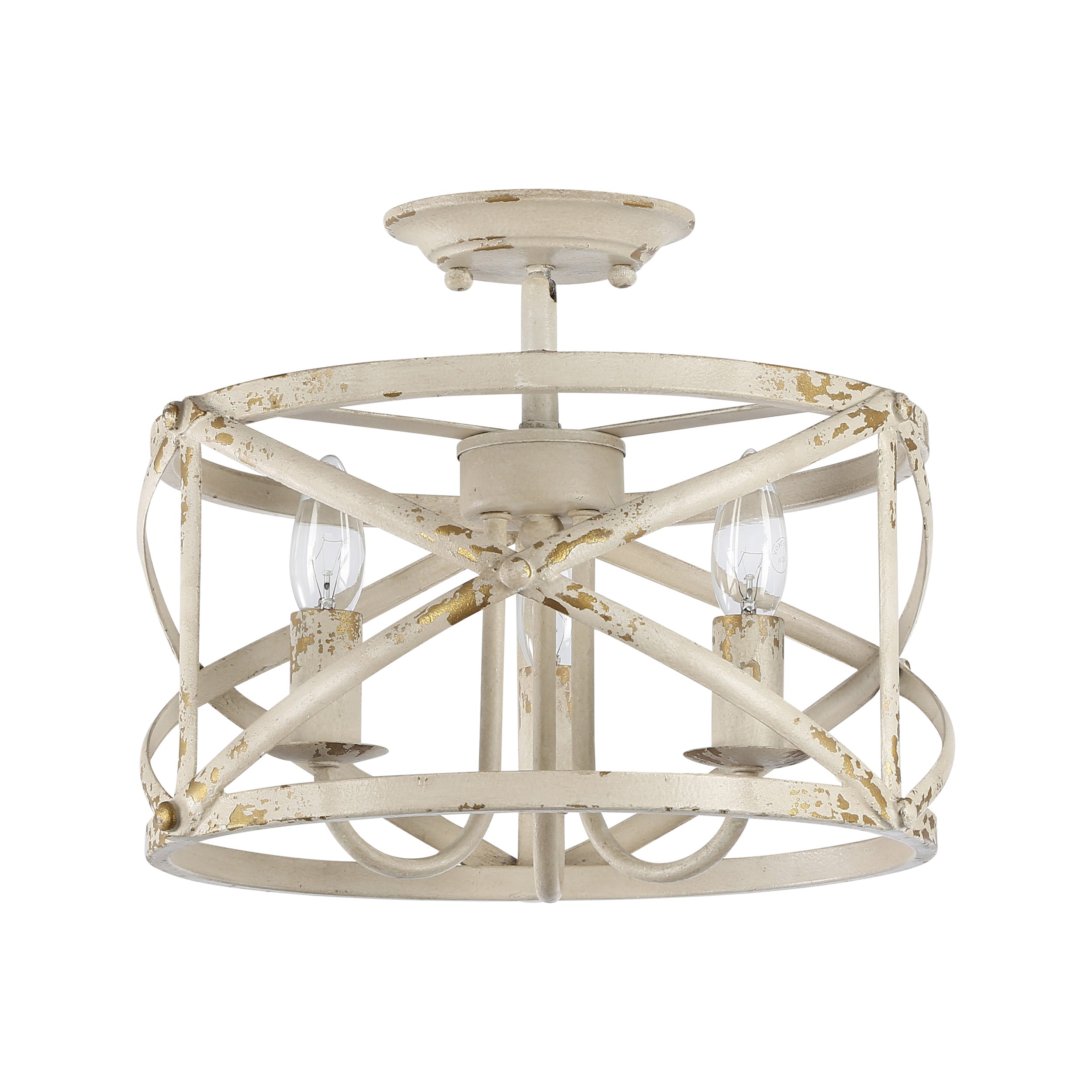 Alcott 3-Light Semi-Flush in Antique Ivory - Antique Ivory / No Shade / NA - Golden Lighting