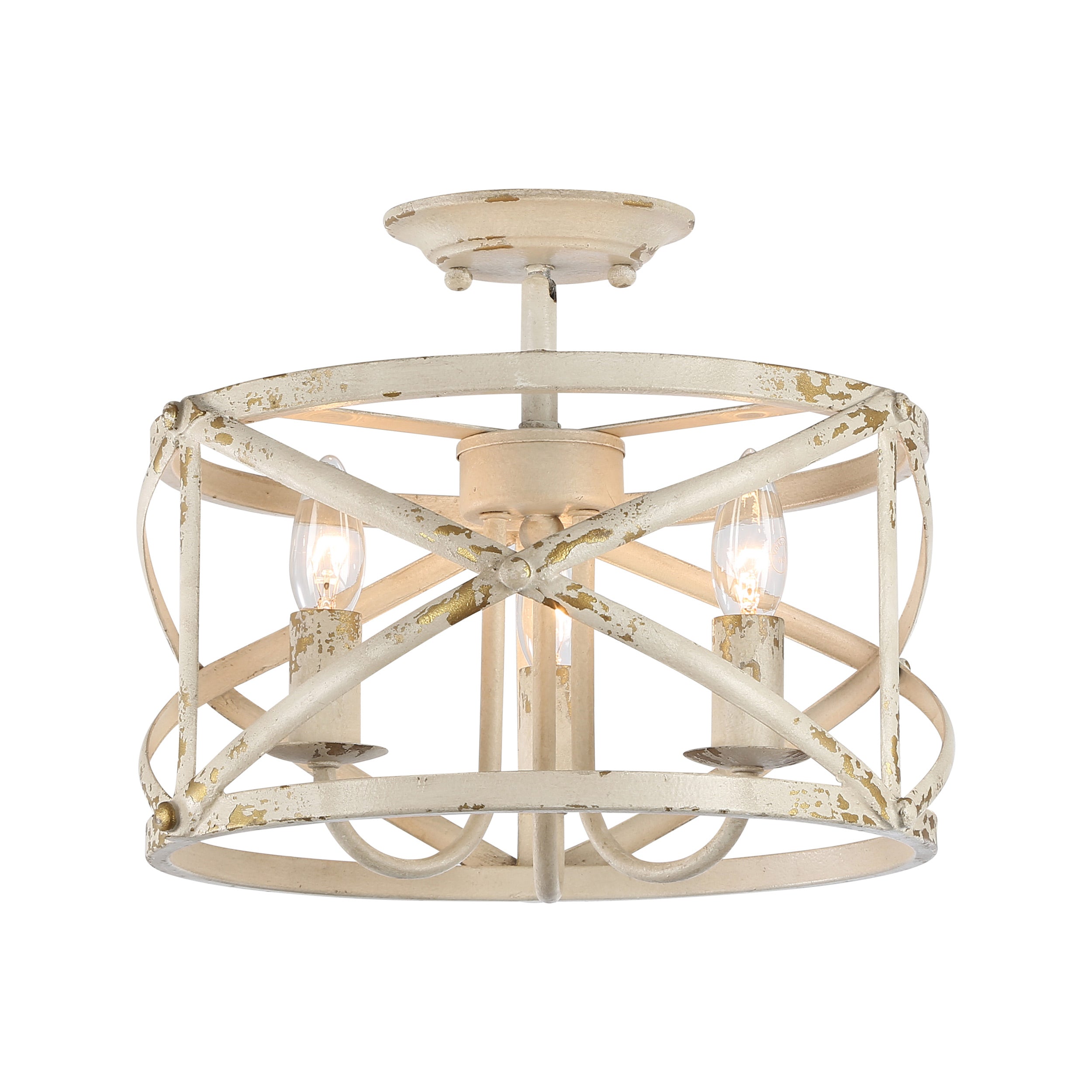 Alcott 3-Light Semi-Flush in Antique Ivory - - Golden Lighting