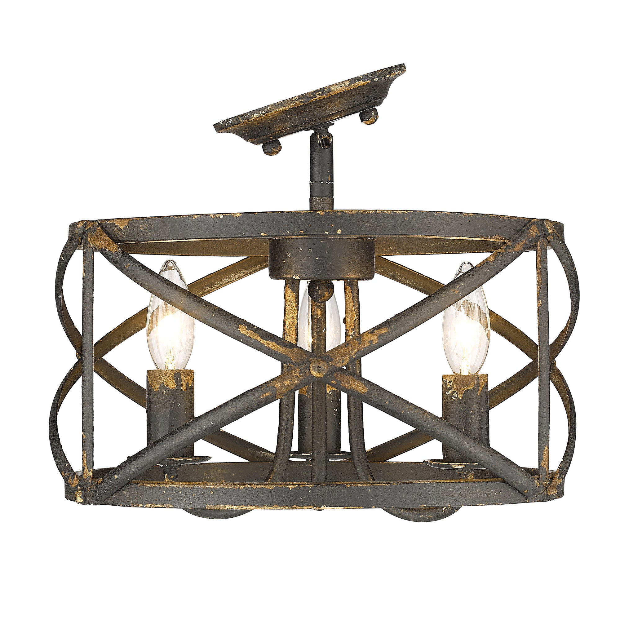 Golden Lighting Alcott 3-light Semi-Flush Mount in Antique Black Iron - - Golden Lighting