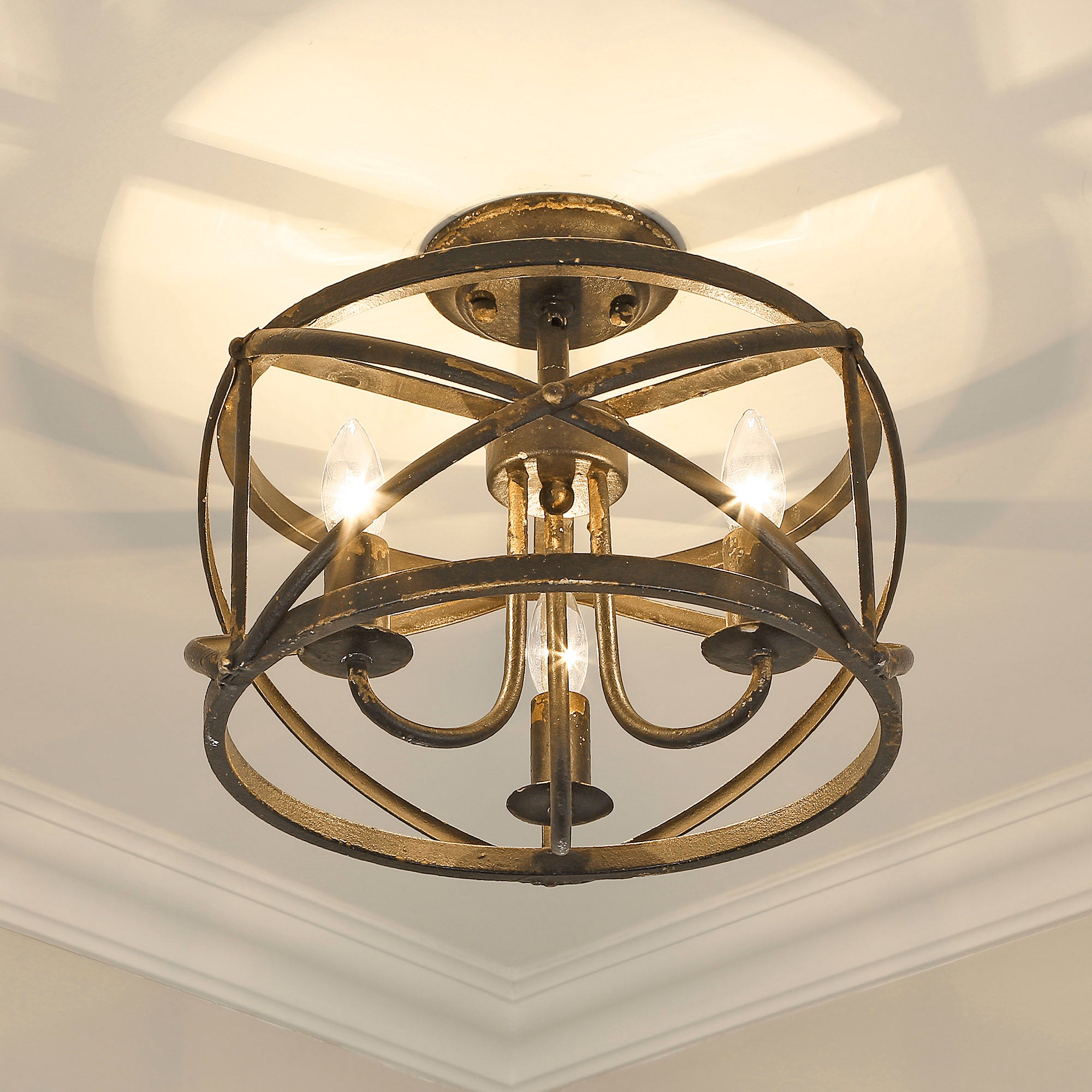 Golden Lighting Alcott 3-light Semi-Flush Mount in Antique Black Iron - - Golden Lighting