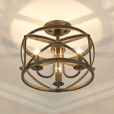Golden Lighting Alcott 3-light Semi-Flush Mount in Antique Black Iron - - Golden Lighting