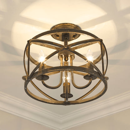 Golden Lighting Alcott 3-light Semi-Flush Mount in Antique Black Iron - - Golden Lighting