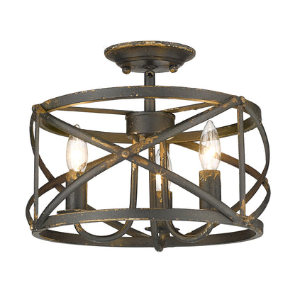 Golden Lighting Alcott 3-light Semi-Flush Mount in Antique Black Iron - - Golden Lighting