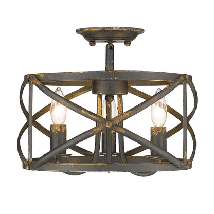 Golden Lighting Alcott 3-light Semi-Flush Mount in Antique Black Iron