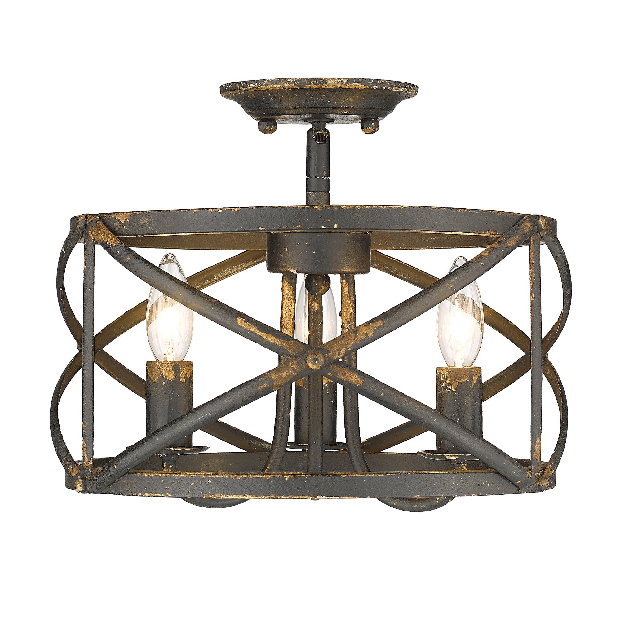 Alcott Semi-Flush in Antique Black Iron - Antique Black Iron / Antique Black Iron / Black - Golden Lighting