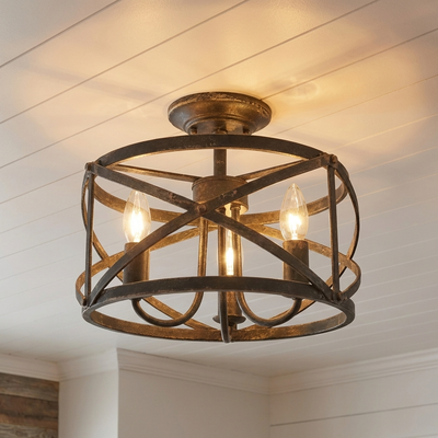 Alcott 3-light Semi-Flush Mount in Antique Black Iron, alternate view - Golden Lighting