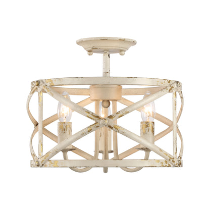 Golden Lighting Alcott 3-light Semi-Flush Mount in Antique Ivory - - Golden Lighting