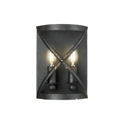 Alcott 2 Light Wall Sconce in Antique Black Iron with No Shade - - Golden Lighting