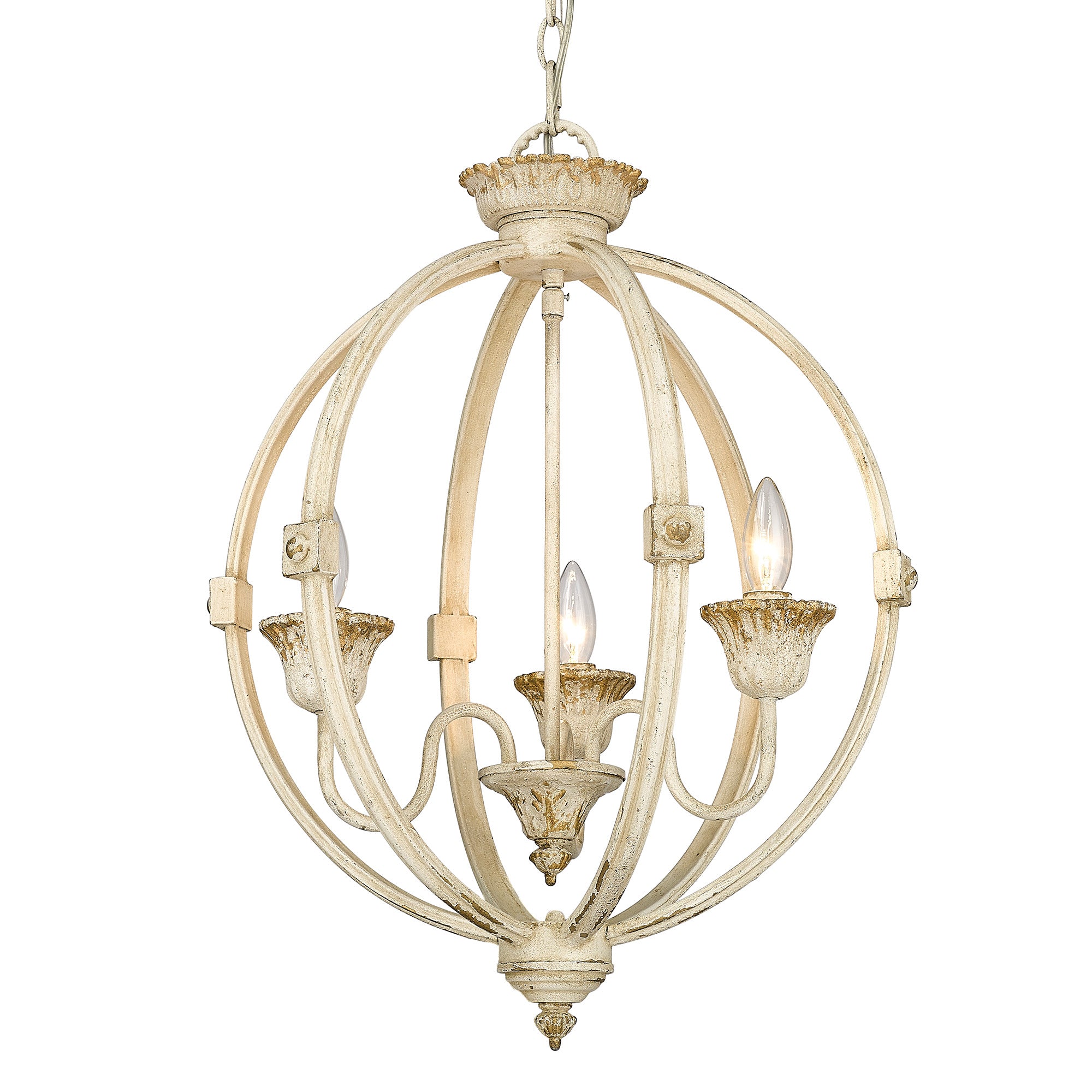 Jules 3 Light Pendant in Antique Ivory - - Golden Lighting