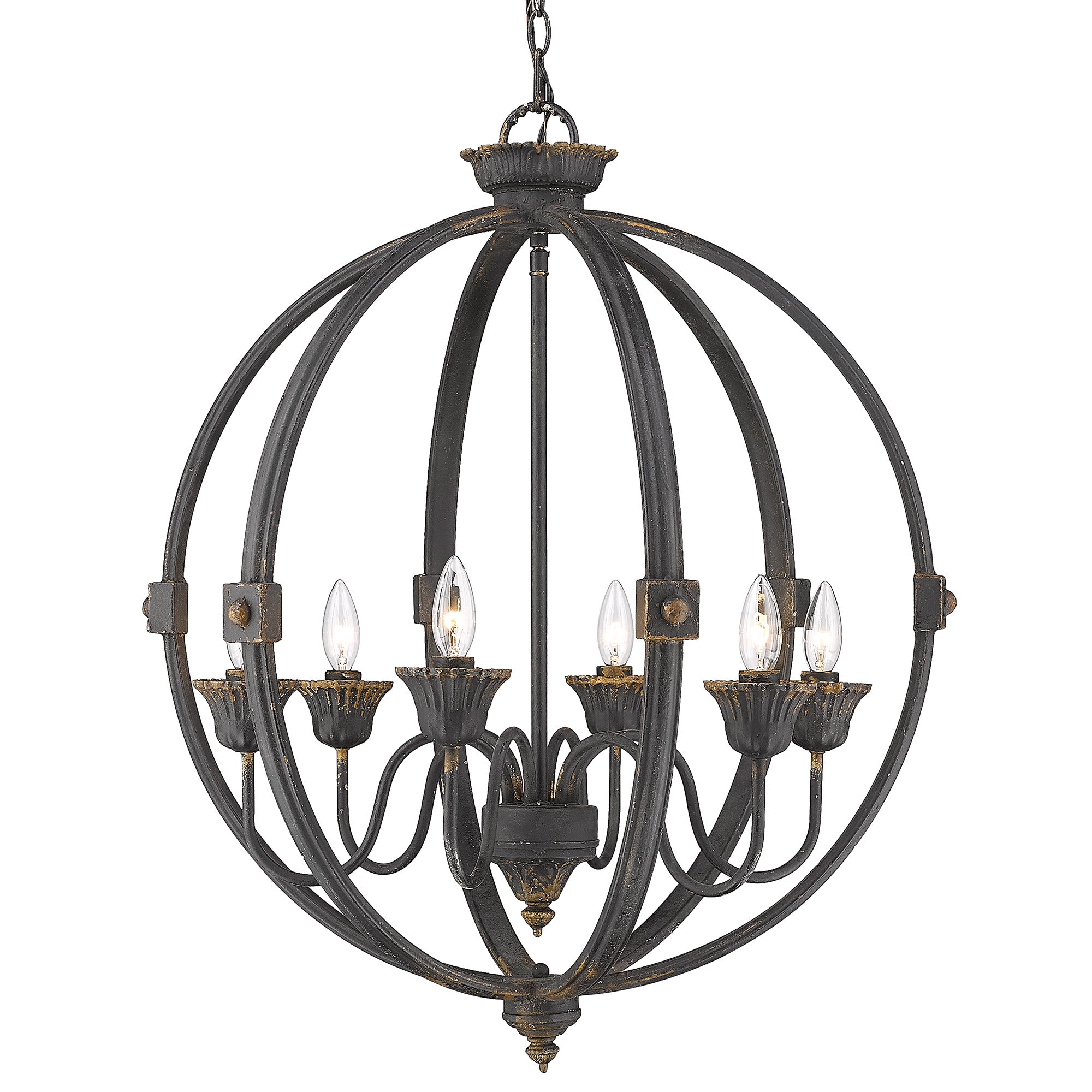 Golden Lighting Jules 6-light Chandelier in Antique Black Iron - - Golden Lighting