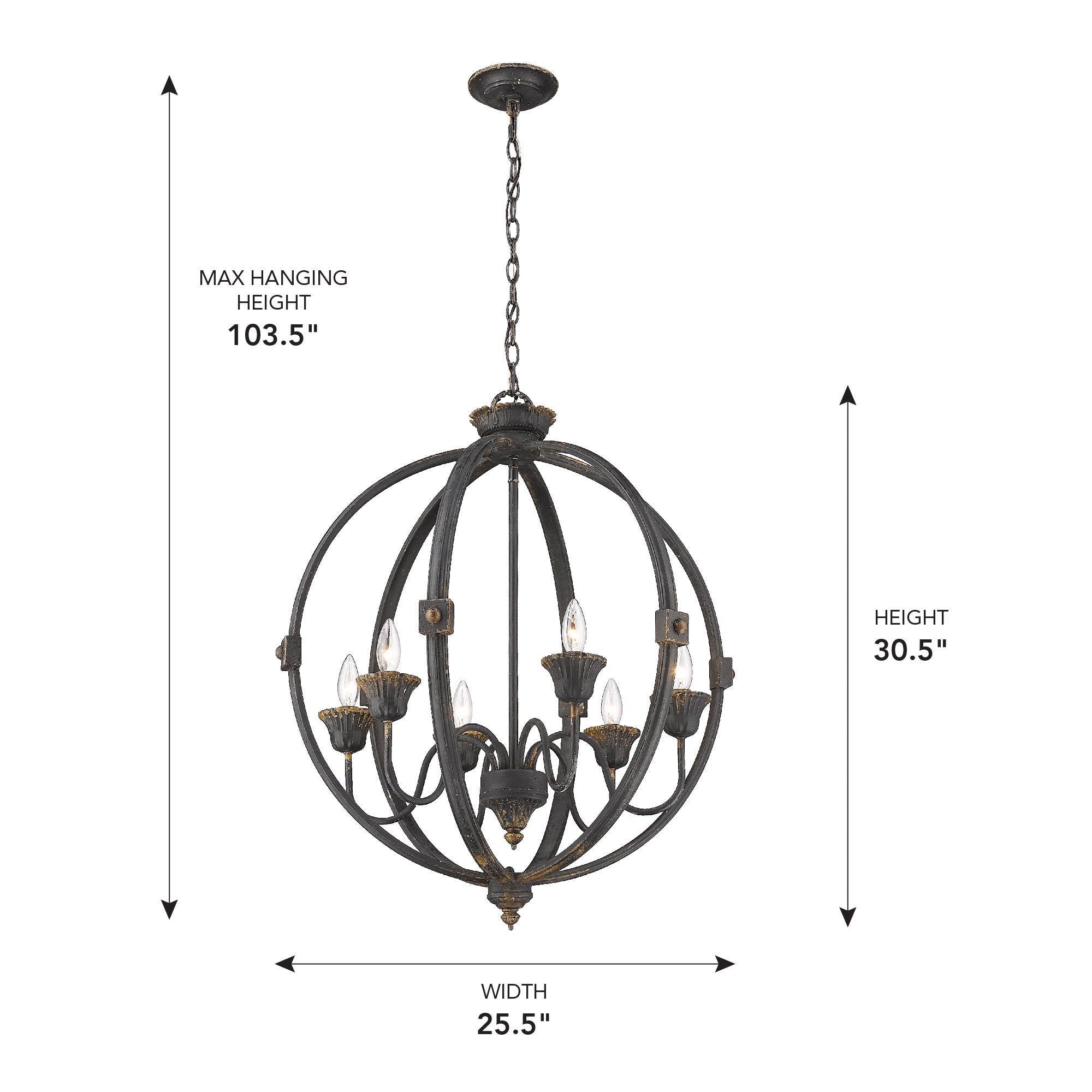 Golden Lighting Jules 6-light Chandelier in Antique Black Iron - - Golden Lighting
