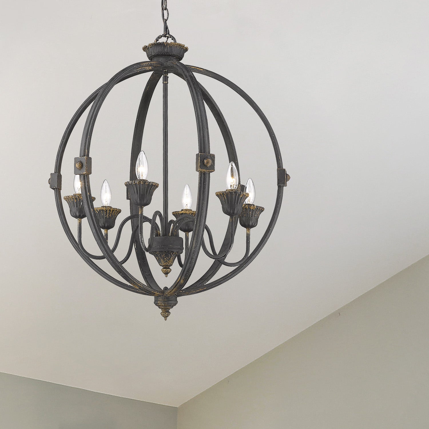 Golden Lighting Jules 6-light Chandelier in Antique Black Iron - - Golden Lighting