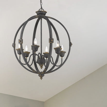 Golden Lighting Jules 6-light Chandelier in Antique Black Iron - - Golden Lighting