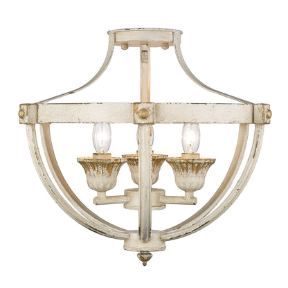 Golden Lighting Jules 3-light Semi-Flush Mount in Antique Ivory - - Golden Lighting