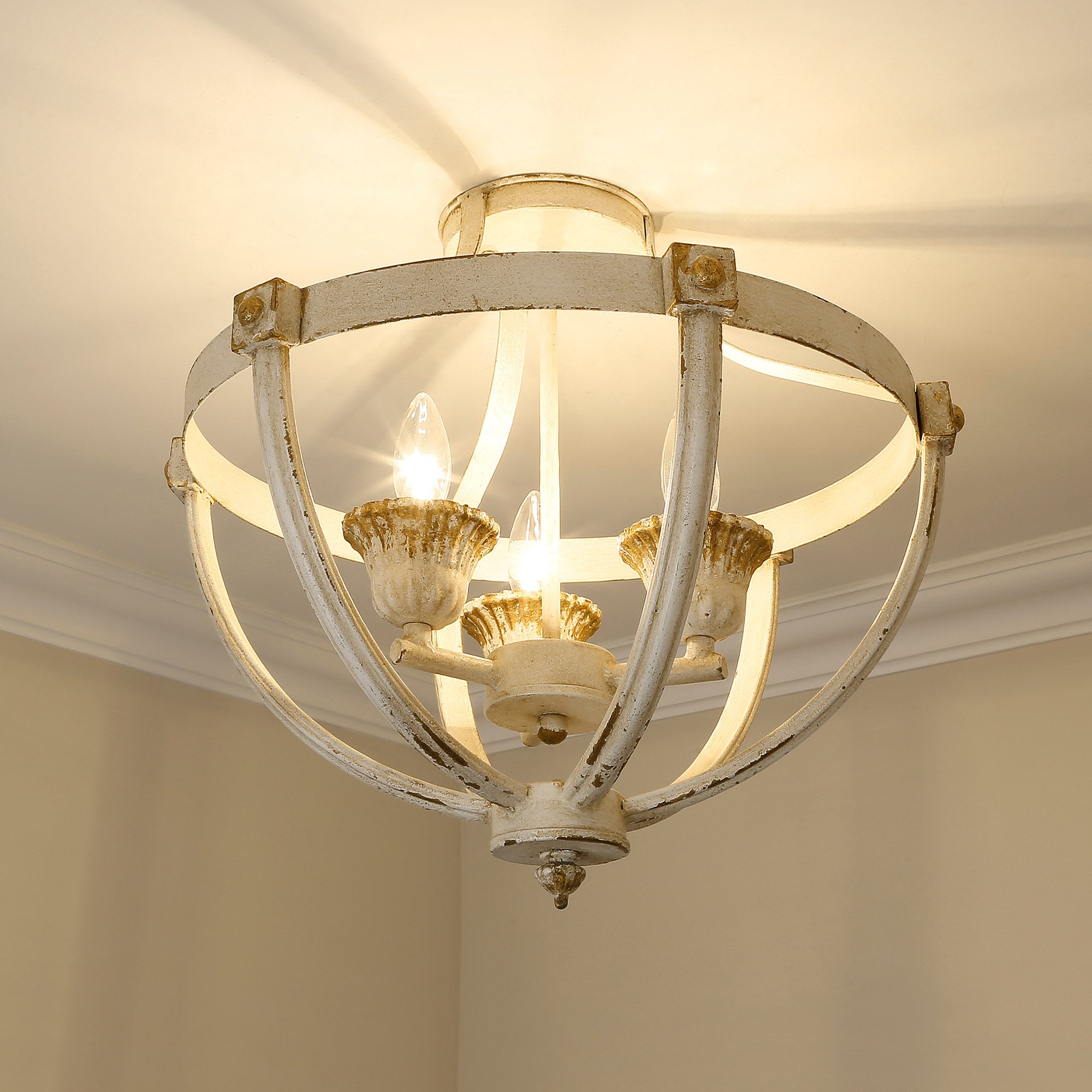 Golden Lighting Jules 3-light Semi-Flush Mount in Antique Ivory - - Golden Lighting